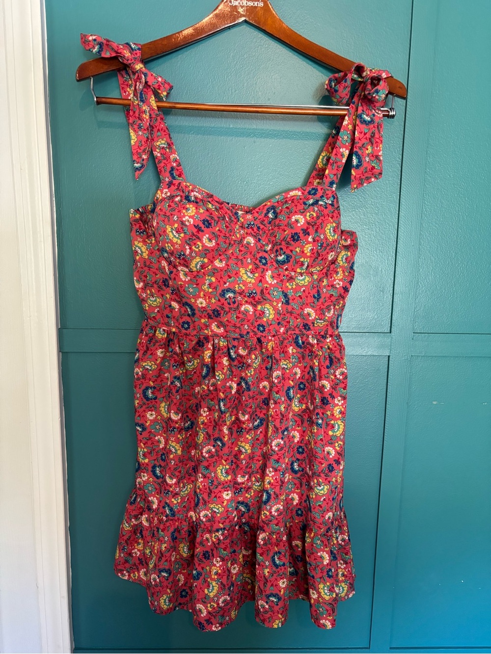 Bog Collective Floral Tie-Shoulder Sundress in Bright Pink W/ Pickets Size Large